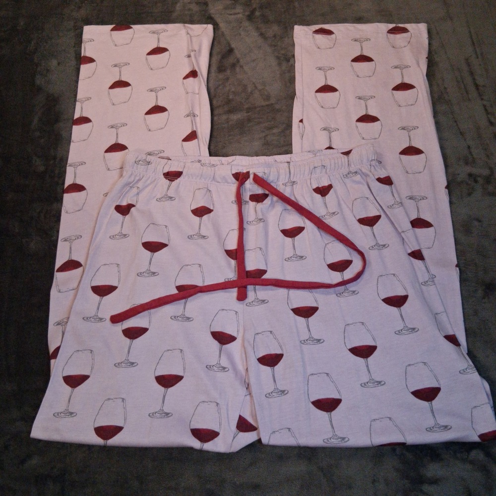 NWOT PJ Salvage Pajama Pants Medium Red Wine Glass Print Lounge Drawstring